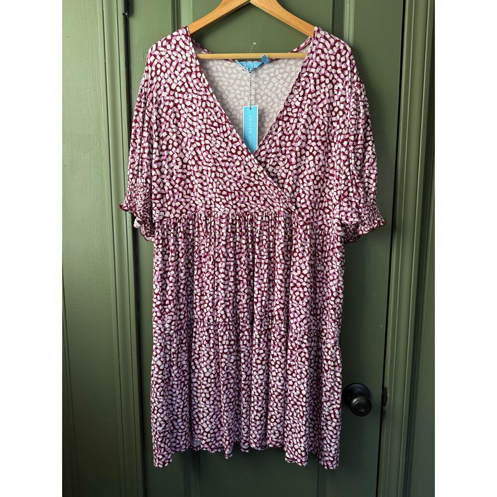 NWT Draper James Faux Wrap Knit Mini Soft Dress Square Geo Burgundy Purple XXL - Picture 2 of 5